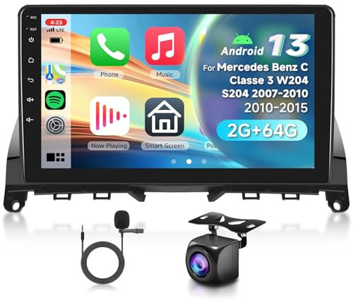 2G&64G VECHTEL 9 Autoradio Für Mercedes-Benz C-Class W204 S204 2007-2010 mit Carplay Android Auto Wireless,Android 13,Touchscreen Bluetooth HiFi/RDS/FM Radio,WiFi Navi/AHD Rückfahrkamera/CANBUS