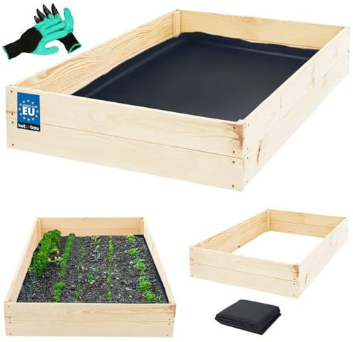 KOTARBAU® Cama alta de madera para plantas de 140x120x18cm, jardineras de madera en color natural, macetas grandes para cultivo, camas altas para jardín, cultivo de verduras, caja de verduras +