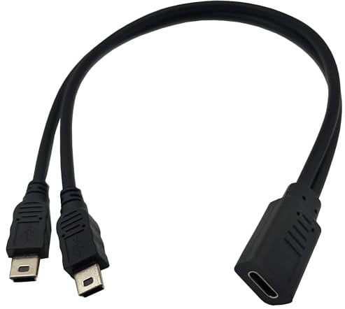 Halokny USB C Splitter Charge Cable,1 Feet USB Type C Female to 2 Dual Mini USB Male Y Splitter Extension Charging Cable(Only for Charging)