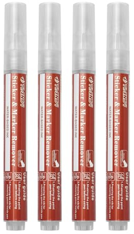 4 Packs Adhesive Remover Pen On-The-Go Multi-Surface Sticker Marker Cleaning Tool, Quickly Removing Stubborn Stickers Crayon Tape Suitable for Metal Ceramics Marble Car Glass