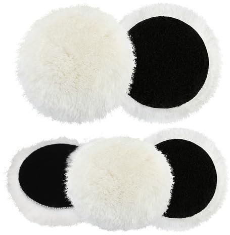 UICCVOKK Polierpads 150mm,5 Stück Lammwolle Polierscheiben Wollhaube Polierpad Wollpad Polieraufsatz für Poliermaschine, Wollpuffer Lammwolle Polierscheibe für Auto Exzenterschleifer