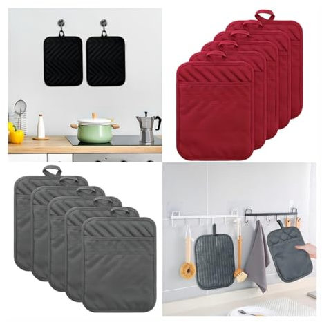 5 presine con tasca in cotone resistente al calore, lavabili, multiuso, per cucina quotidiana, cottura (nero)