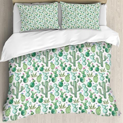 MJNLYDAO Ropa de Cama Cubierta de Conjunto elaborado en algodón 100%.,Especialmente Adecuado para hipoalérgicos,Dibujos Animados de Plantas de Cactus de Texas, Texas, con Picos, como impr,178x208cm
