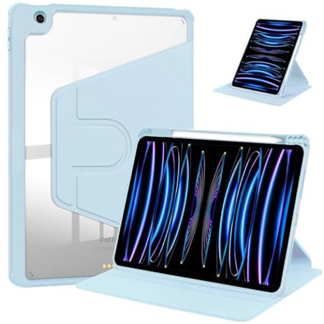 TXWLLIU Hülle für Mini 5/4 Generation (2019/2015) mit Stifthalter, iPad mini 7,9 Zoll mit Transparentem Hartschalenschutz, 360 Grad drehbare Schutzhülle, Automatischer Schlaf/Wachfunktion, Hellblau