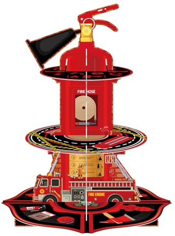 Dreistufiger Feuerwehr Kuchenständer, Cupcake Turm, Feuerwehr Themen Birthday Party Deko, tragbarer Lebensmittel Accessoire, Junge Mädchen Birthday Party Deko