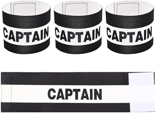 NICECRAFT 4 Pcs Captain Armbands for Football Soccer Training, Adult & Youths Elastic Breathable Adjustable Sports Arm Band Kids Junior Captain Armband Sport Accessory Black