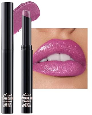 Glitzer Lippenstift Lila, Metallic Shimmer Matt Cremige Lipstick Wasserfest | Diamond Shiny Lippenstift, Langlebig Not-Stick Cup, Intensive Farben, Full Coverage Lipgloss Lippen Makeup für Frauen Mädchen