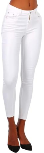 Sotala Damen Kunstlederhose Mid Rise Skinny Röhre Stretch Wetlook PU-Lederimitat, Slim Fit Hüfthose mit Taschen & Reißverschluss, Weiss – Party Club Biker Freizeit Streetstyle, figurbetont
