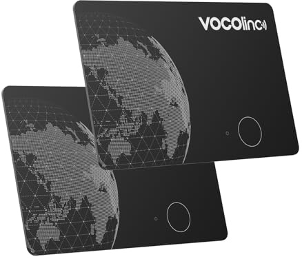 VOCOlinc Double Système Air Tag Carte Lot de 2, Rechargeable Wallet Tracker Compatible avec l'application Android Google Localiser ou iOS Apple Localiser, Localisateur pour Portefeuille/Bagages/Sacs