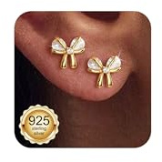 MILACOLATO 925 Ohrringe Silber Schleifen für Mädchen Ohrstecker Creolen | Hypoallergene 14K Vergoldet Zirkonia Ohrringe Klein Einzigartig Geschenk Schmuck Silber Piercing Ohr für Kinder Damen