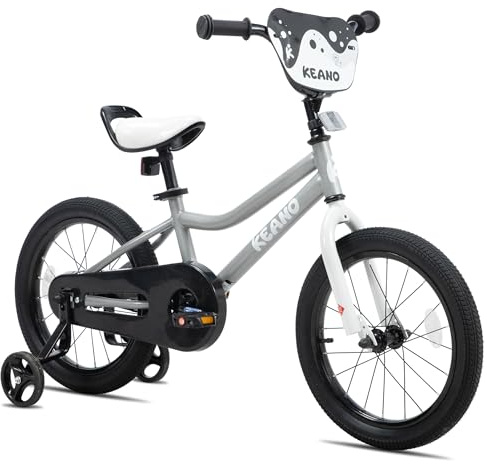 KEANO Lexicon 16 Zoll Kinderfahrrad für Jungen &Mädchen im Alter von 5-7 Jahren, 16 Zoll Kinderfahrräder mit Stützrädern, Silber