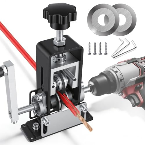 Cable Stripper with 2 Blades, Copper Wire Stripper Machine for Hand Crank or Drill Powered, Cable Stripper Machine for 1-21mm Cable, Adjustable Cable Stripper Tool for Scrap Copper Recycling (Style 2)