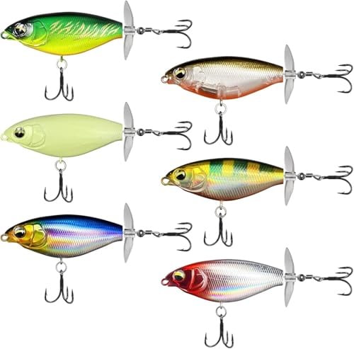 Dwitkul 6 Stück Topwater Angelköder, Wobble Oberfläche Schwimmende Köder für Arschen Forellen Hecht Zander, Oberflächenköder für Süß- oder Salzwasser