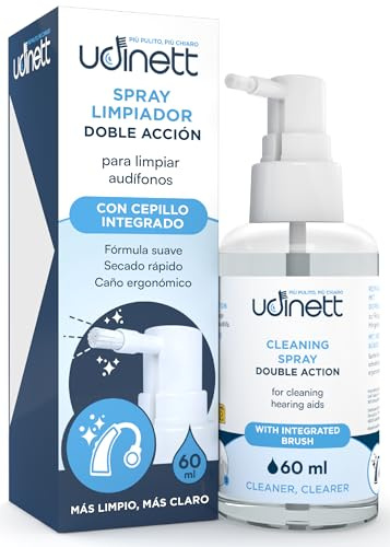 Spray Nettoyant Pour Le Nettoyage Quotidien Des Appareils Auditifs Avec Brosse Intégrée Udinett 60ml Hygiénisant Pour Écouteurs et Oreillettes Bluetooth Formule Sans Alcool Élimine Le Cérumen