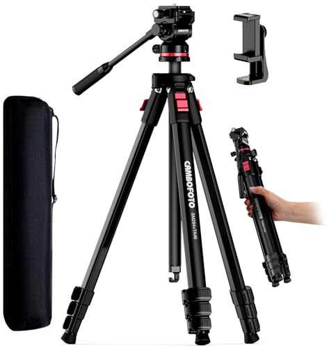 CAMBOFOTO Trépied de voyage professionnel pour appareil photo reflex numérique, caméscopes, jumelles, télescope, charge maximale 4 kg, noir carbone