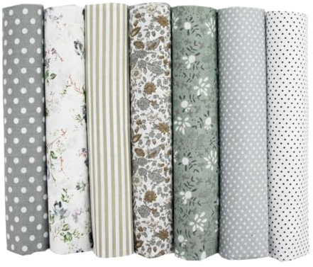 7 Stück Baumwollstoff zum Nähen, 25 x 25 cm Baumwollstoff Meterware Stoffpaket Stoffreste zum Nähen Patchwork Stoffe zum Quilten DIY Basteln Handwerken (Grau)