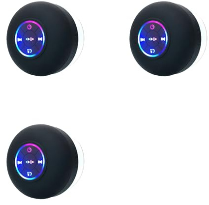 Tacdas 3X Mini Enceinte Bluetooth Étanche Mains avec Lumières LED et Microphone à Ventouse pour Salle de Bain, Piscine, Plage
