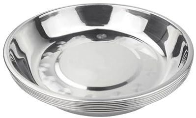 OUNONA 7 Pièces Assiette Ronde en Acier Inoxydable Argentée pour Barbecue et Camping, Surface Lisse, Multi-usage, pour Pique-niques et Réunion de Famille