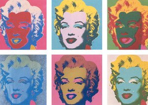 A3 Poster mit Andy Warhol Marilyn Monroe, 6 farbige Gesichter, 6 Stück