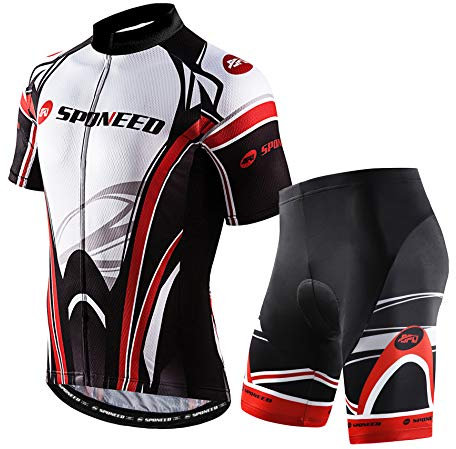 sponeed Bike-Trikot und Kompressions-Shorts-Set, Herren-Fahrradshirt mit Taschen, Reitbekleidung, rot / weiß, XL