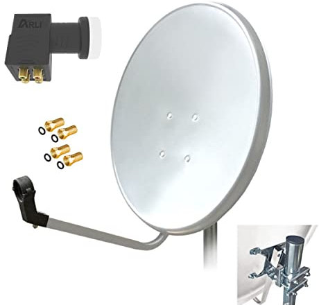 60cm HD Sat Anlage Quad LNB + 4 F-Stecker Digital 4 Teilnehmer Antenne Weiss UHD 4K