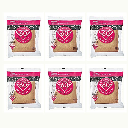 HARIO 6 X 02 100-Count Kaffee Naturpapierfilter, 6-Pack-Wert (insgesamt 600 Blatt)