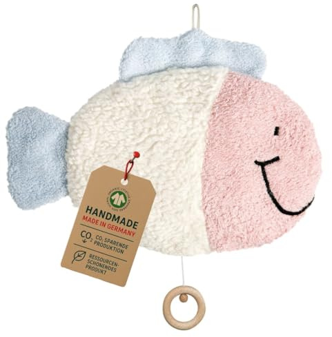 Efie Bio - Spieluhr Fisch - kontrolliert biologischer Anbau (organic) - Made in Germany - GOTS zertifiziert – nachhaltig - Melodie (Schuberts Wiegenlied)