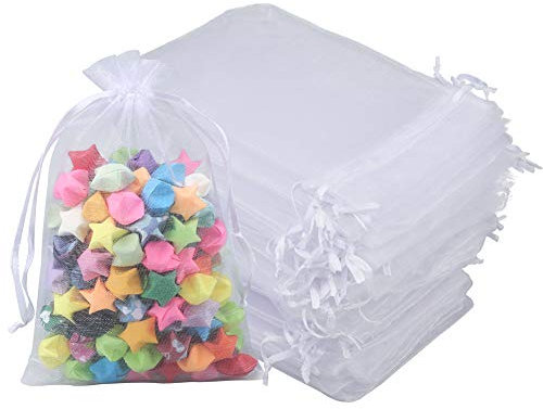 jijAcraft Groß Organzasäckchen 10× 15CM, Weiß Organza Beutel Hochzeit, 100 Stück Organzasäckchen Geschenk, Organza Schmuckbeutel mit Kordelzug für Süßigkeiten, Geschenk