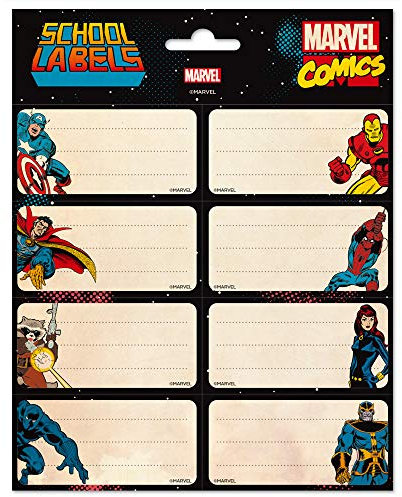 Grupo Erik Etiquetas adhesivas Marvel Los vengadores - Pegatinas libro nombres/Pack etiquetas escolares - Papeleria Marvel - Vuelta al cole material escolar - Producto con licencia oficial