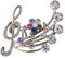 Unbekannt Brosche, Schmuck, goldfarben, Notenschlüssel und Musiknoten.