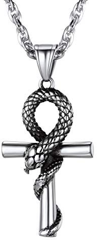 Suplight Herren Ankh Kreuz Kette Edelstahl Anhänger Ägyptisches Symbol mit Schlange antiken Ägypten Amulette Modeschmuck Accessoire für Männer Jungen
