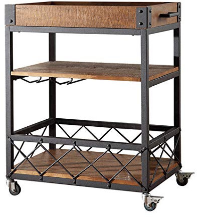 SYTH Industrielle Barwagen Küchenwagen Roll Utility Carts Lagerregal, Vintage-Stil Holz Metall Servierwagen, Mobile Weinkarren mit Rädern für das Haus