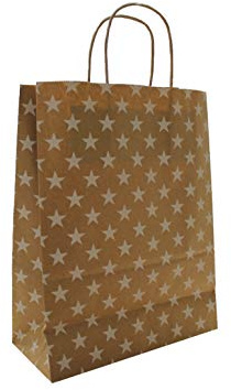 PGV Papiertaschen Papiertüten braun mit Kordel - Sterne Weiss - Verschiedene Größen und Mengen (25 Stück, 22 + 10 x 28 cm)