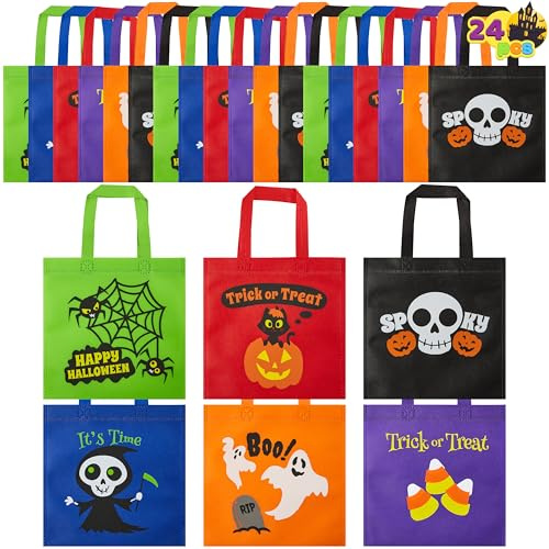JOYIN 24 bunte Halloween-Tragetaschen aus Vliesstoff (21,8 x 21,8 cm) mit Griffen für Hallowee