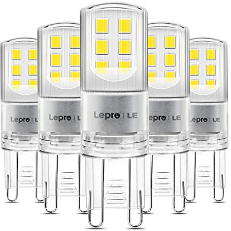 Lepro 2.6W G9 LED Lampe 320 Lumen, Kein Flackern, 6000k kaltweiß G9 LED Leuchtmittel Ersatz 30W herkömmlichen Lampe, 300° Abstrahlwinkel, nicht dimmbar 5er Pack