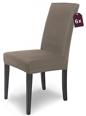 Scheffler Home Premium Stuhlhusse Mia Taupe 6er Set Stretch Husse für Schwingstühle Waschbarer Microfaser Bezug mit blickdichter Struktur als stilvoller Stuhlüberzug – Öko-Tex Zertifiziert