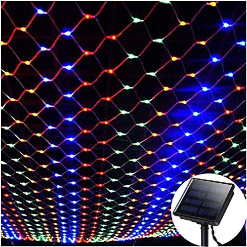 EHOFUN Cadena de luces solares de red impermeable, 1,5 m x 2 m, 120 LED, malla de red solar, luces de carámbano de hadas para exteriores, interiores, jardín, Navidad, boda, fiesta, decoraciones