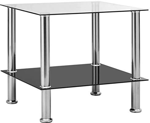 pedkit Glastisch Beistelltisch mit Edelstahlbeinen, Kleiner Couchtisch, Sofatisch, 45 x 50 x 45 cm