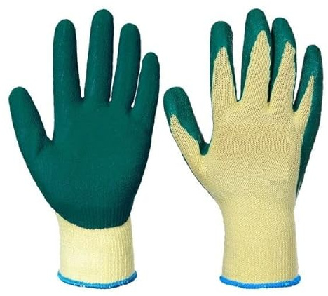 A406 24 Pairs Green work gloves Latex Coated Rubber Work Gloves Builders Gloves Scaffolding Mens Safety Builders Gardening (Large/9)