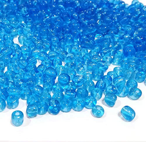 1100 Stück Glas Rocailles Perlen 4mm, 6/0, Pony Perlen, Klar Mini Rund Perlen, Seed Beads (Aquamarine Transparent)