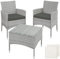 tectake® Poly Rattan Möbel Gartenset mit Wechselbezügen, 2 Stühle und Tisch mit Glasplatte, 2X Outdoor Lounge Sessel mit Armlehne und Gartentisch, Gartenmöbel Set, Balkonmöbel - hellgrau