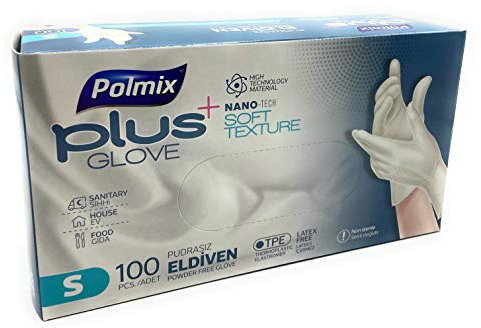 CLEO STYLE 100 TPE Einweghandschuhe in Blau Schwarz Größe S M L XL Puderfrei Latexfrei Einmalhandschuhe 70 (Weiß/Transparent S)