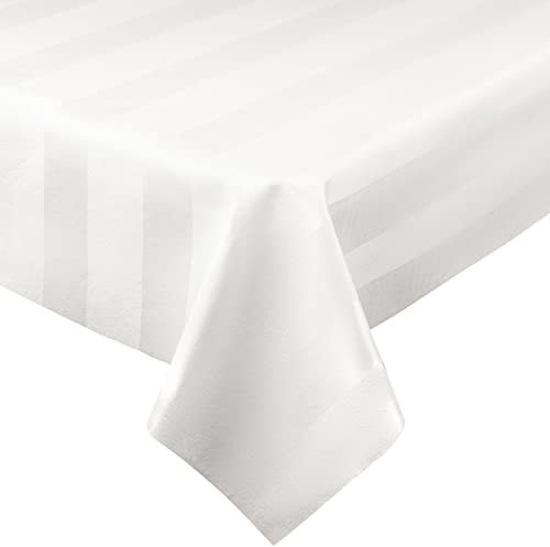 Luxuriöse Tischschutzunterlage, 2-in-1 Tischunterlage + toll aussehende Tischdecke – hitzebeständig, auslaufsicher und schmutzabweisend – Flanell-Rückseite (54 x 108, weiß – Seidenstreifen)