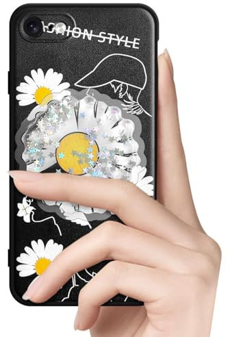 Handyhülle Kompatibel mit Apple iPhone 7/8/SE 2020 Hülle Cute Weiche Silikon Gel Kratzfest Schutzhülle mit Glitzer Flüssig Flexible TPU Interessante Ständer Cover Case für Mädchen(Daisy.)