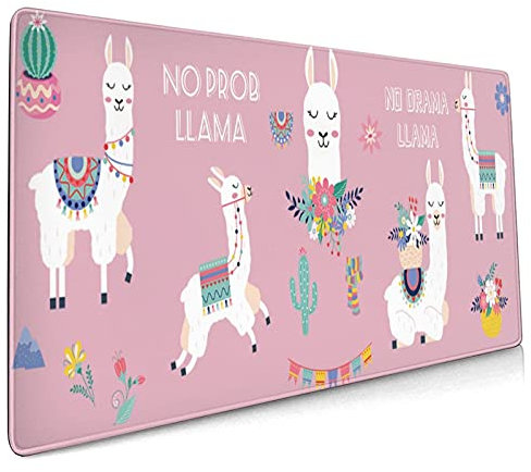 Gaming-Mauspad, Motiv: Lama, 80 x 40 cm, XXXL mit genähten Kanten, verlängerte wasserdichte Schreibtischunterlagen, große Tastaturmatte, Computer-Mauspad für Arbeit/Büro/Zuhause