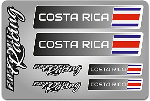 4er Set Aufkleber mit Fahne Flagge und wahlweise Name Sticker für Auto Fahrrad Motorrad Roller Helm im Rallye Racing Design R156 (08 Costa Rica, Ohne Wunschname)