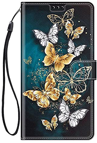 ChoosEU Hülle für iPhone 7 / iPhone 8 / iPhone SE 2022 / SE 2020 Klapphülle Muster Handytasche Schutzhülle Flip Case Stoßfeste Silikon Motive Handyhülle Klappbar Lederhülle Cover - Gold Schmetterling