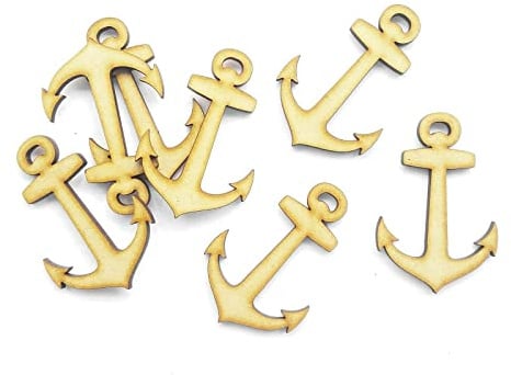 10pcs Wooden Anchor Ship Craft Shape MDF Blank Embellishment Laser Cutout Decoration (5cm)