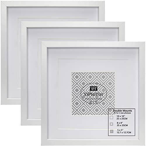 Lot de 3 cadres photo carrés blancs de 25 x 25 cm avec passe-partout pour photo de 20,3 x 20,3 cm, élégants cadres photo pour montage mural et bureau