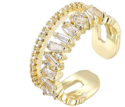 VOPIPO Dainty Double Cubic Zirconia Open Finger Rings for Women 18K Gold Plated Adjustable Trend CZ Rings Personalized Minimalist Stacking Rings Jewelry Gifts